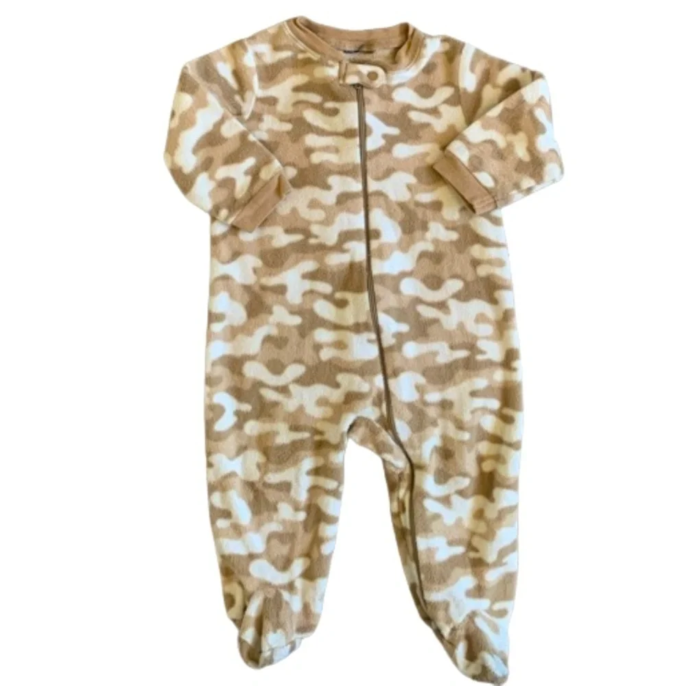 Brown Army Fatigue Fleece Long Sleeve Onesie